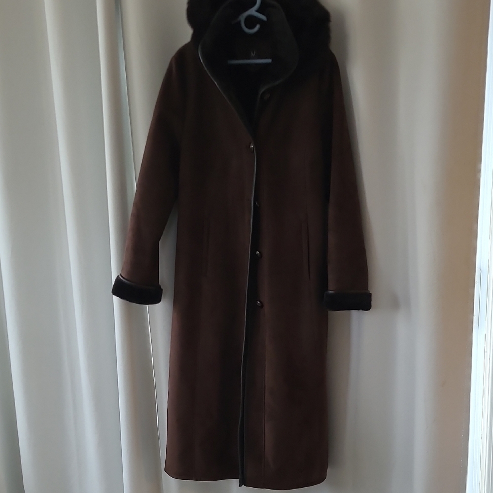 M Collection Elegant Brown Women's Long Coat real fox fur size L